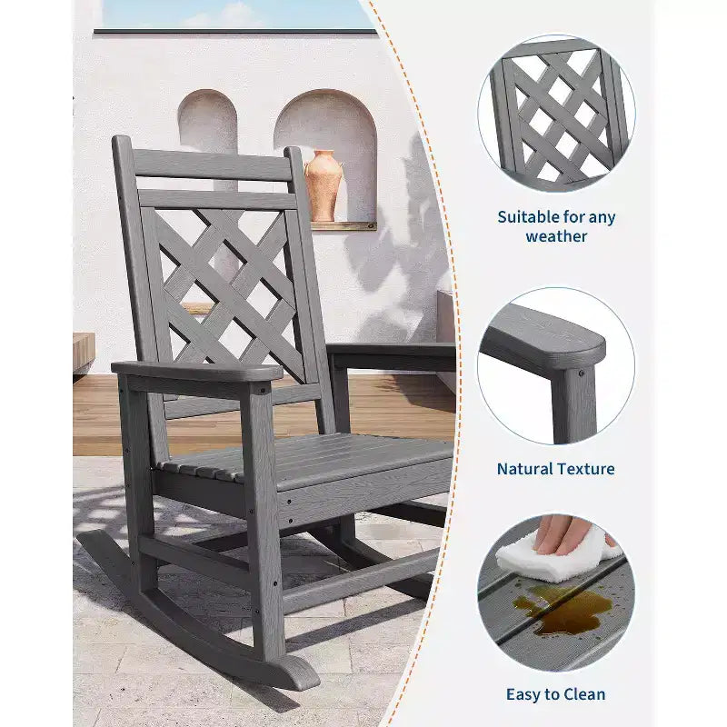 Sedia a dondolo Adirondack in HDPE per tutte le stagioni, 172 kg, resistente alle intemperie, schienale alto, braccioli larghi, per ponte, patio, piscina, giardino