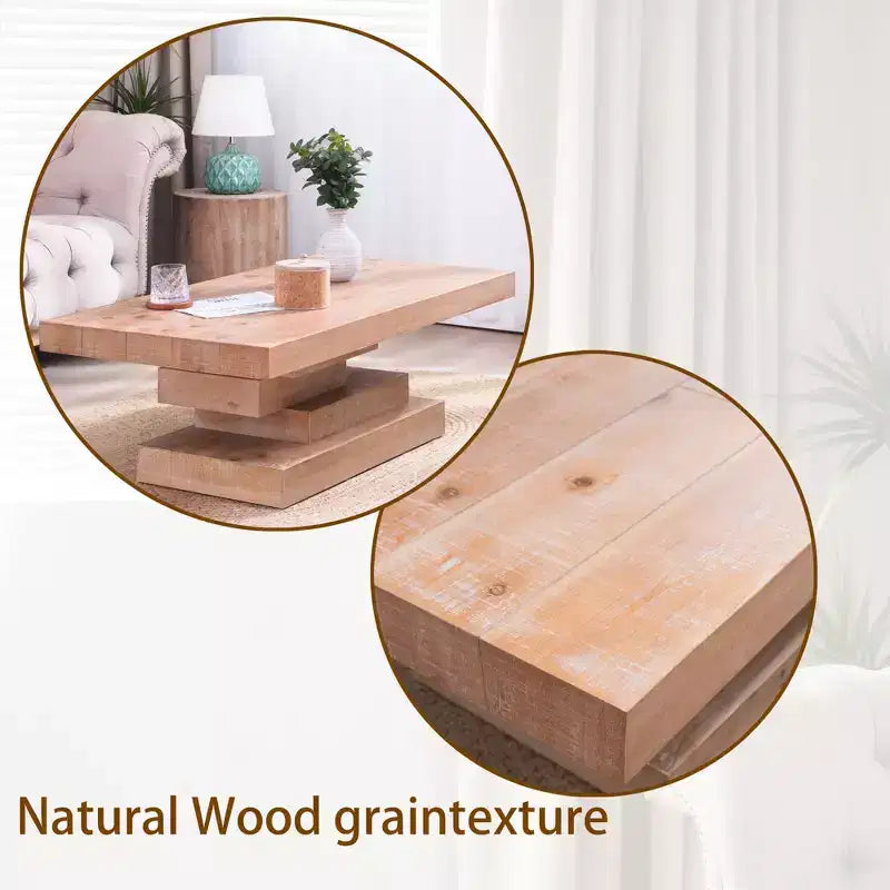 Tavolino da caffè rettangolare in legno Halston Modern Rustic con base a blocco