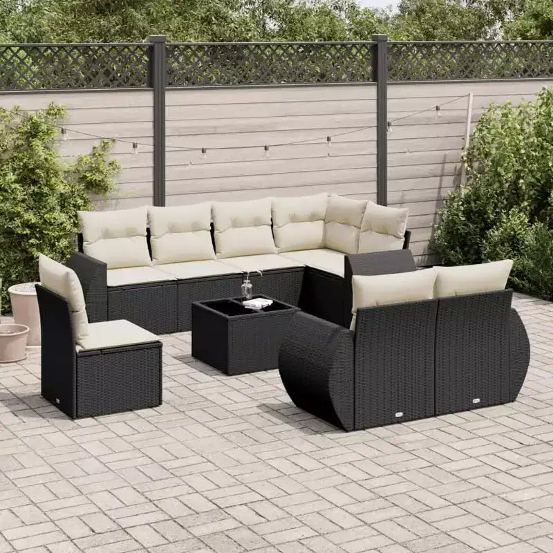 Set di Divani da Giardino in Rattan PE Nero/Bianco Crema Grande