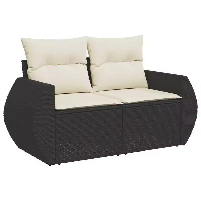 Set di Divani da Giardino in Rattan PE Nero/Bianco Crema Grande