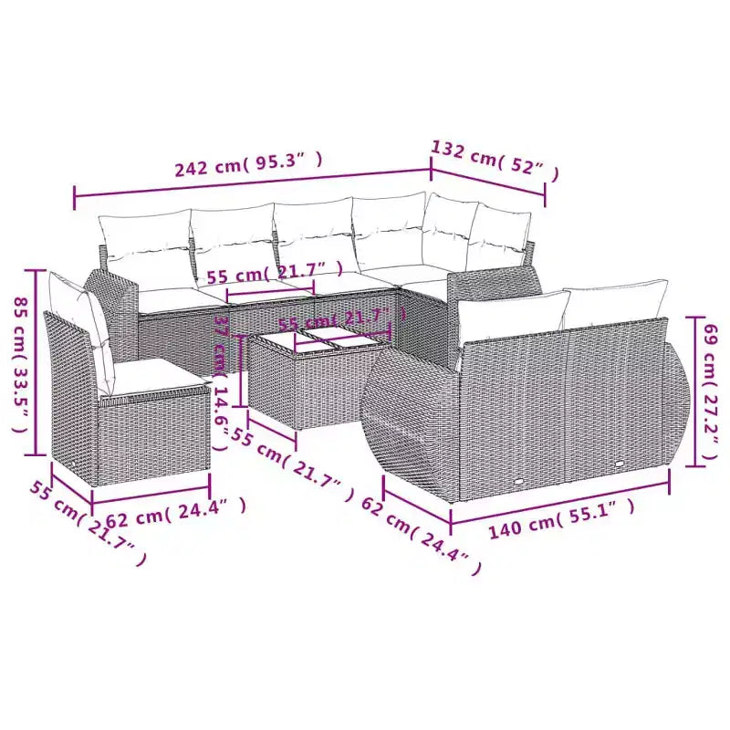 Set di Divani da Giardino in Rattan PE Nero/Bianco Crema Grande