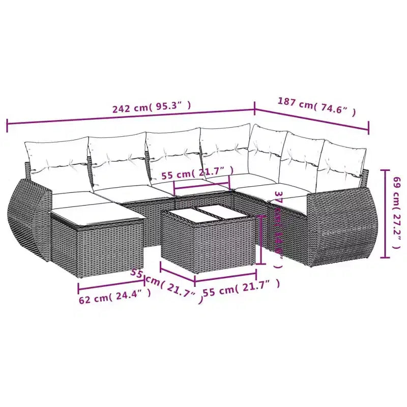 Set Divano da Giardino Nero Polyrattan Grande Set Divano da Giardino Modulare