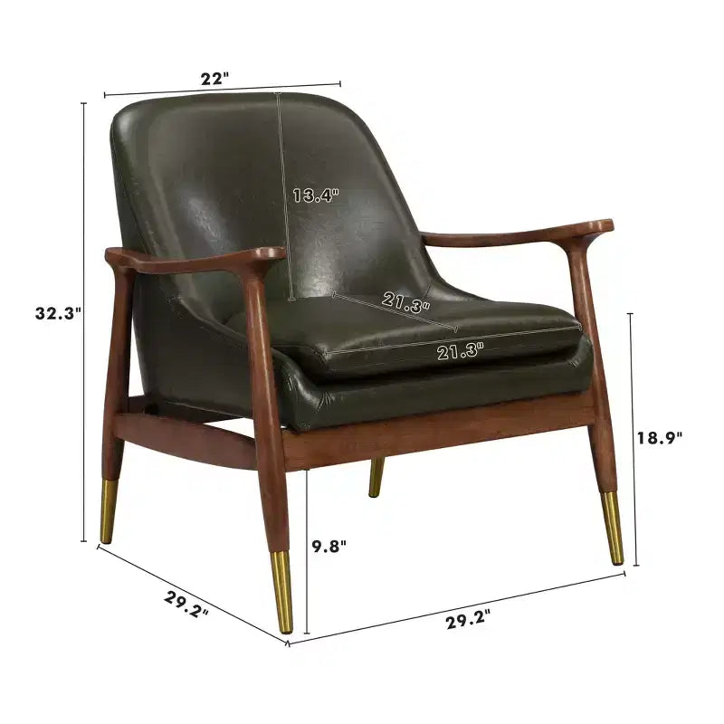 Poltrona Bella Modern Faux Leather and Wood Wasabi Green