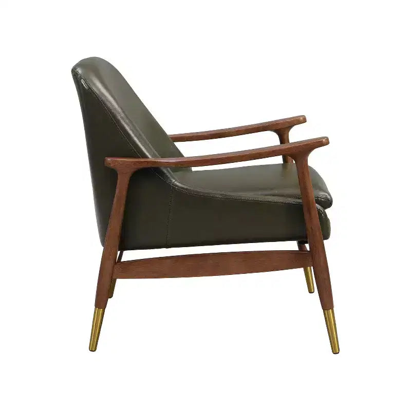 Poltrona Bella Modern Faux Leather and Wood Wasabi Green