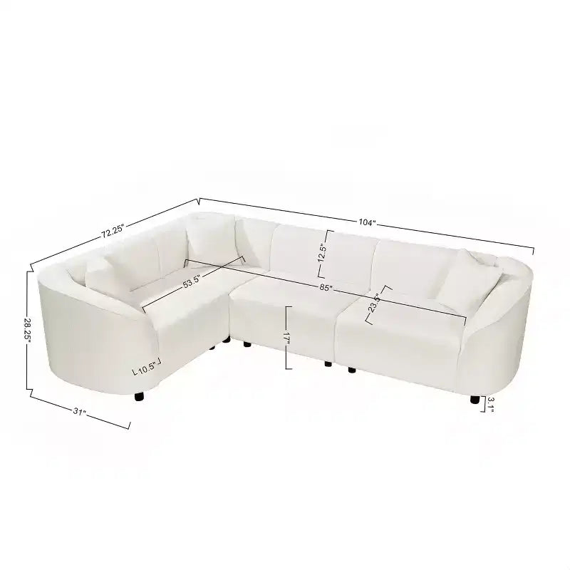 Divano sezionale a L curvo in bouclé beige a 4 posti Isolde Contemporary da 104"