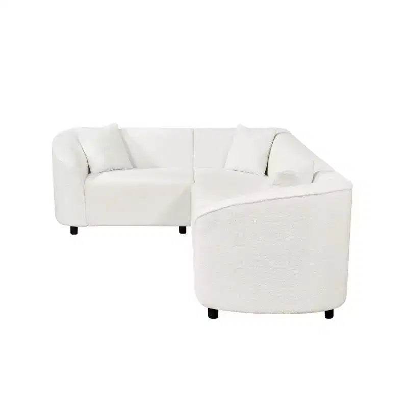 Divano sezionale a L curvo in bouclé beige a 4 posti Isolde Contemporary da 104"