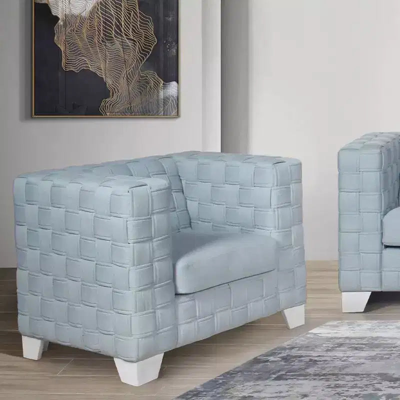 Poltrona accent Acme Furniture Saree in ciniglia azzurro chiaro/finitura bianca