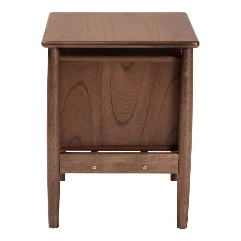 Comodino a 2 cassetti Alyssa Wood intrecciato con rattan marrone noce