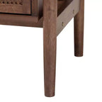 Comodino a 2 cassetti Alyssa Wood intrecciato con rattan marrone noce