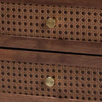 Comodino a 2 cassetti Alyssa Wood intrecciato con rattan marrone noce