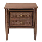 Comodino a 2 cassetti Alyssa Wood intrecciato con rattan marrone noce