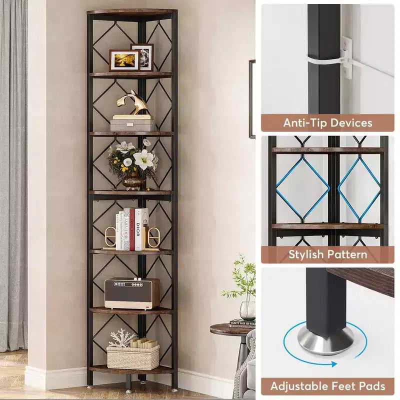 Libreria a 7 ripiani da 78,7" marrone/nera