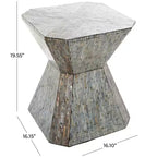 Tavolino d'appoggio clessidra geometrico in madreperla con motivo a mosaico lineare grigio: stile bohémien, nessun assemblaggio richiesto