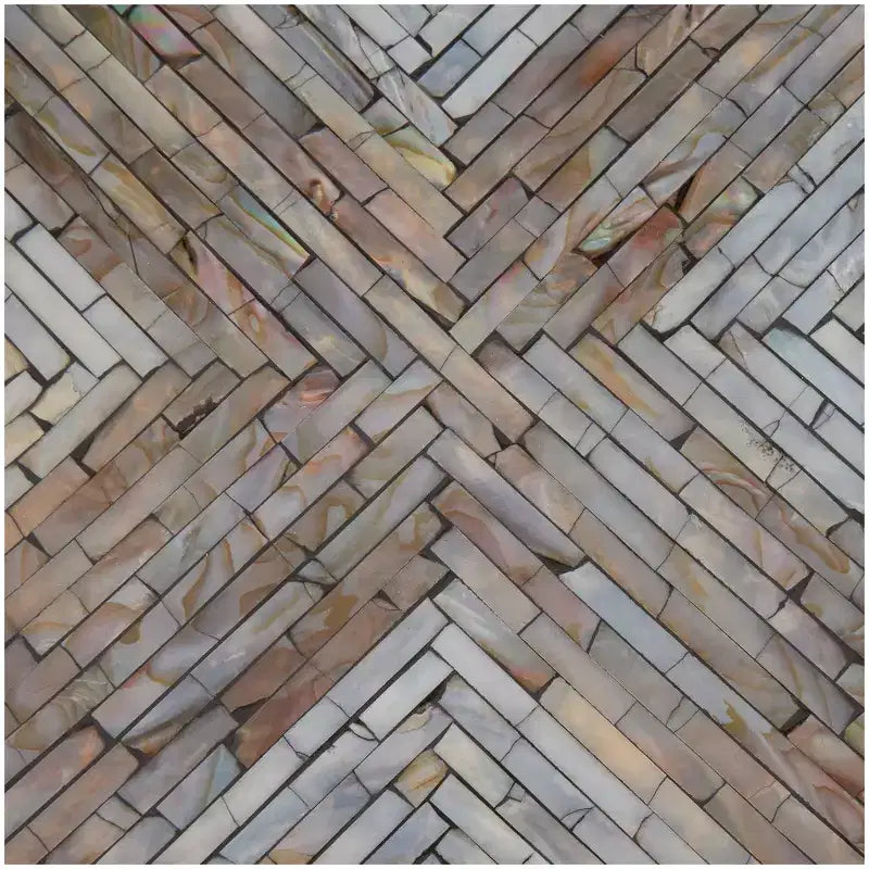 Tavolino d'appoggio clessidra geometrico in madreperla con motivo a mosaico lineare grigio: stile bohémien, nessun assemblaggio richiesto