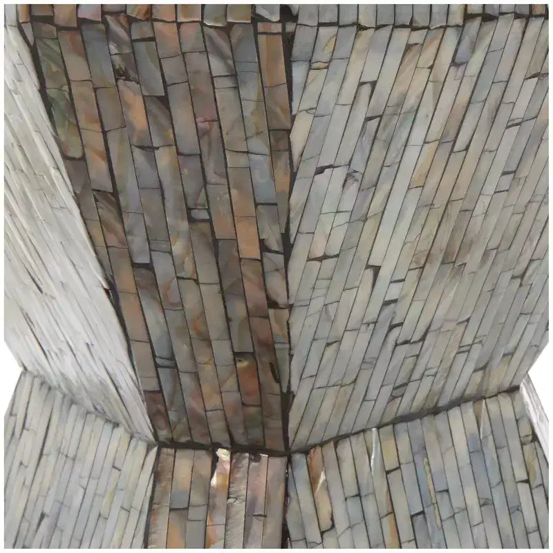 Tavolino d'appoggio clessidra geometrico in madreperla con motivo a mosaico lineare grigio: stile bohémien, nessun assemblaggio richiesto