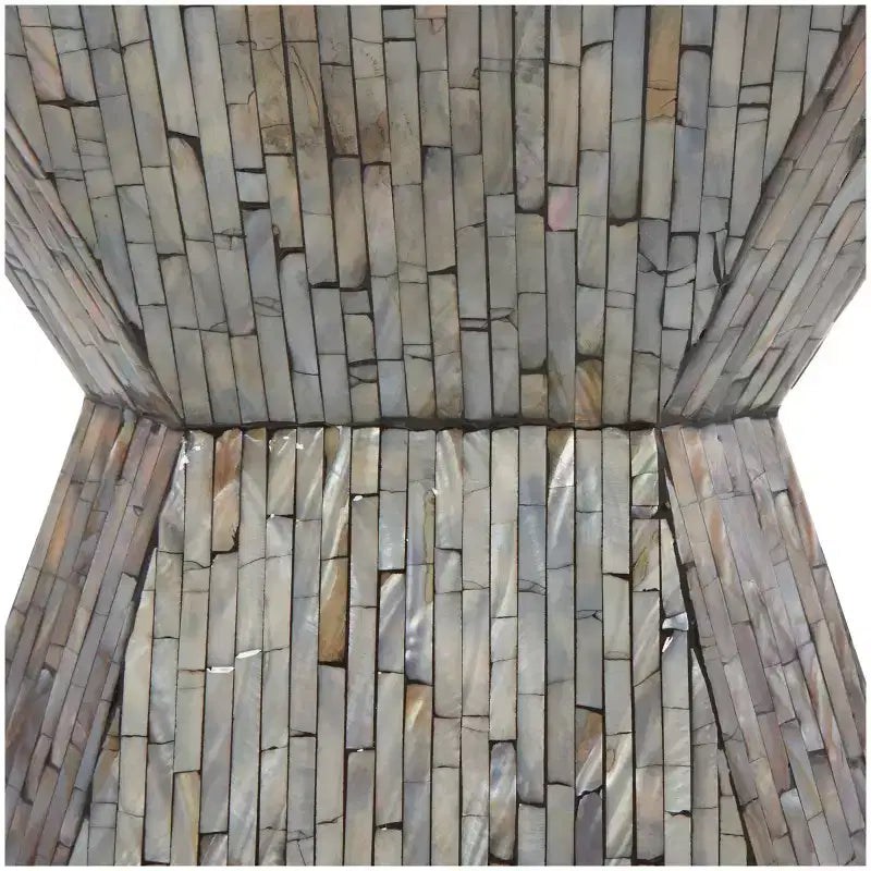 Tavolino d'appoggio clessidra geometrico in madreperla con motivo a mosaico lineare grigio: stile bohémien, nessun assemblaggio richiesto