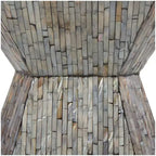 Tavolino d'appoggio clessidra geometrico in madreperla con motivo a mosaico lineare grigio: stile bohémien, nessun assemblaggio richiesto