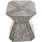 Tavolino d'appoggio clessidra geometrico in madreperla con motivo a mosaico lineare grigio: stile bohémien, nessun assemblaggio richiesto