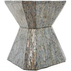 Tavolino d'appoggio clessidra geometrico in madreperla con motivo a mosaico lineare grigio: stile bohémien, nessun assemblaggio richiesto