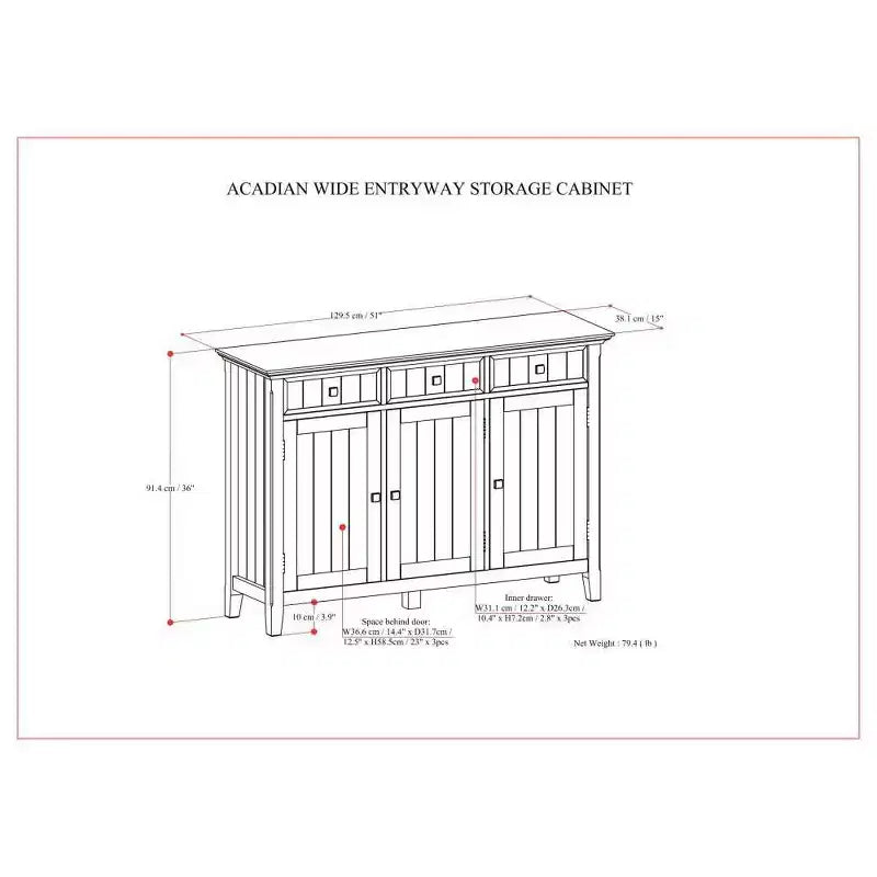 Mobile Contenitore Ingresso Ampio Normandy Marrone Castano: Stile Transizionale, 3 Cassetti, Struttura in Pino
