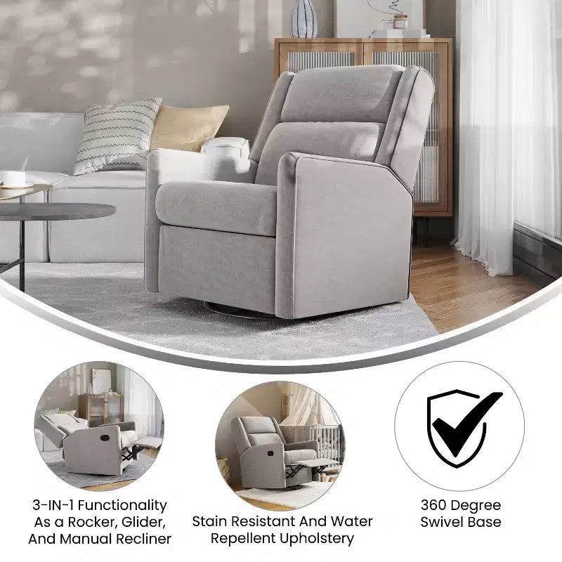 Poltrona reclinabile Cash Swivel Glider Rocker, con rotazione manuale a 360 gradi, perfetta per soggiorno, camera da letto o nursery