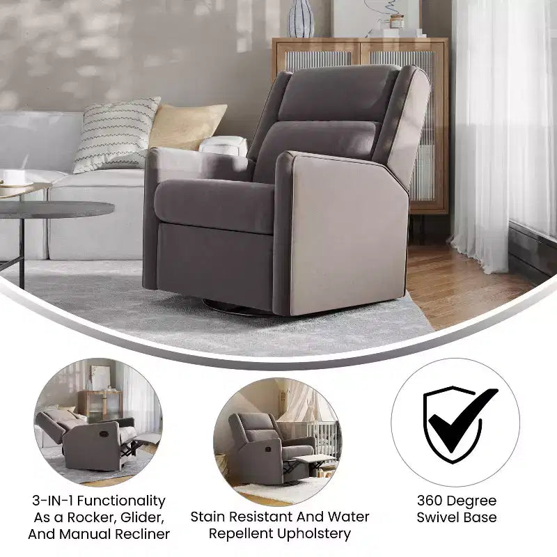 Poltrona reclinabile Cash Swivel Glider Rocker, con rotazione manuale a 360 gradi, perfetta per soggiorno, camera da letto o nursery