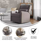 Poltrona reclinabile Cash Swivel Glider Rocker, con rotazione manuale a 360 gradi, perfetta per soggiorno, camera da letto o nursery