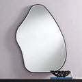 Cavandish Specchio da Parete Curvo Astratto Rotondo con Cornice in Legno Nero Opaco, Bordo Smussato, Moderno, 71 cm, per Bagno