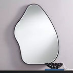 Cavandish Specchio da Parete Curvo Astratto Rotondo con Cornice in Legno Nero Opaco, Bordo Smussato, Moderno, 71 cm, per Bagno