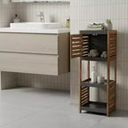 Evideco French Home Goods Bathroom Linen Storage Floor Cabinet Elements Acacia - Gray Wood