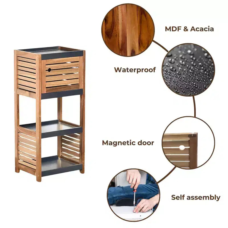 Evideco Articoli per la casa francesi Mobiletto da pavimento per riporre la biancheria del bagno Elementi in acacia - Legno grigio