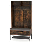 Costway 69 Mobile da Ingresso Alto con Cuscino, Scomparti Aperti, Ganci, Vano Contenitore Sollevabile, Bianco/Nero/Marrone Rustico