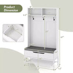 Costway 69 Mobile da Ingresso Alto con Cuscino, Scomparti Aperti, Ganci, Vano Contenitore Sollevabile, Bianco/Nero/Marrone Rustico