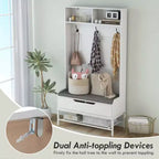 Costway 69 Mobile da Ingresso Alto con Cuscino, Scomparti Aperti, Ganci, Vano Contenitore Sollevabile, Bianco/Nero/Marrone Rustico