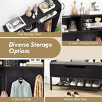 Costway 69 Mobile da Ingresso Alto con Cuscino, Scomparti Aperti, Ganci, Vano Contenitore Sollevabile, Bianco/Nero/Marrone Rustico