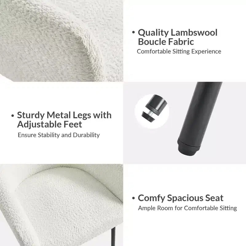 Sedia da pranzo Curt Boucle con schienale rialzato e gambe in metallo, set da 6