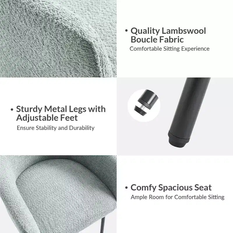 Sedia da pranzo Curt Boucle con schienale rialzato e gambe in metallo, set da 6