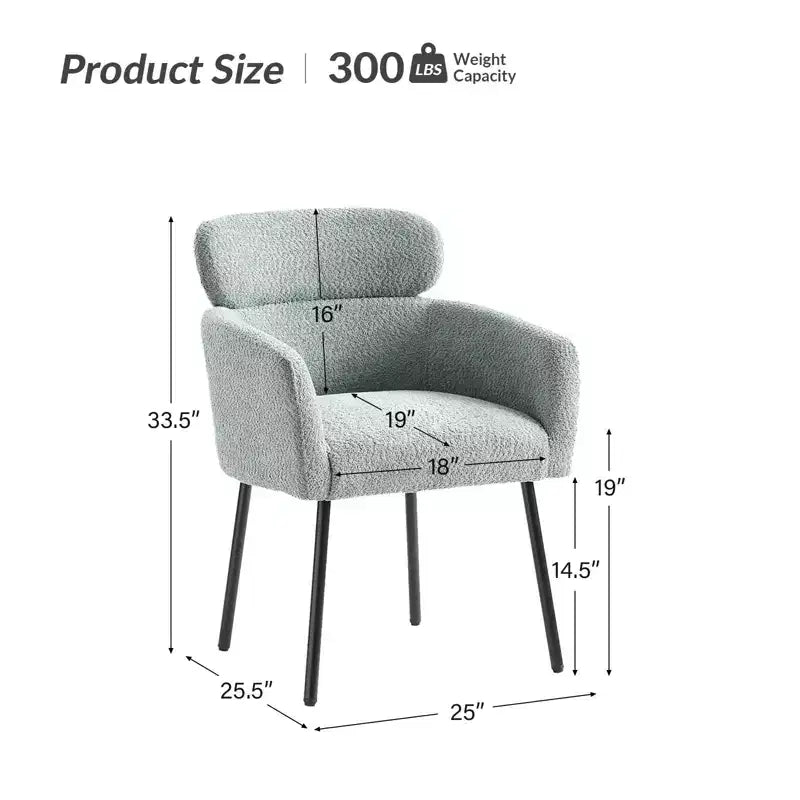 Sedia da pranzo Curt Boucle con schienale rialzato e gambe in metallo, set da 6