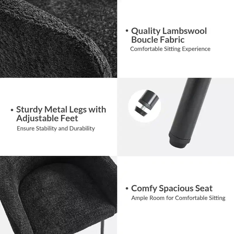 Sedia da pranzo Curt Boucle con schienale rialzato e gambe in metallo, set da 6