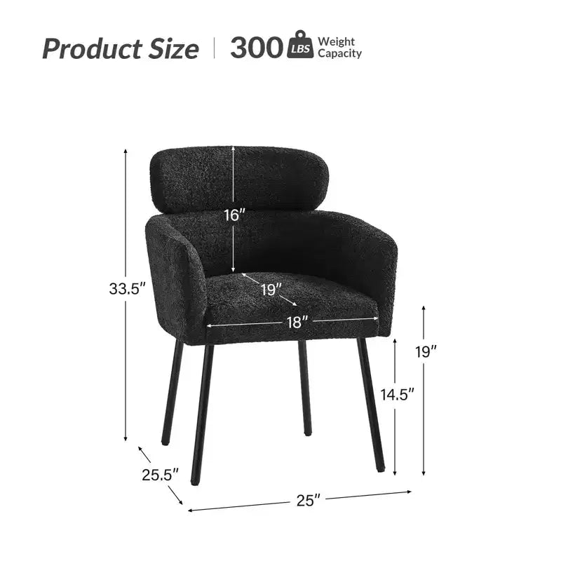 Sedia da pranzo Curt Boucle con schienale rialzato e gambe in metallo, set da 6