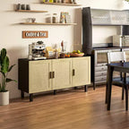 HOMCOM Credenza Buffet, Mobile da Cucina e Mobile Bar con 3 Ante in Rattan e Ripiani Regolabili
