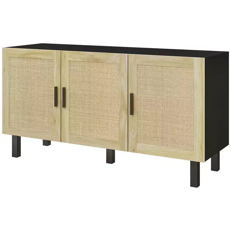 HOMCOM Credenza Buffet, Mobile da Cucina e Mobile Bar con 3 Ante in Rattan e Ripiani Regolabili