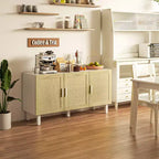 HOMCOM Credenza Buffet, Mobile da Cucina e Mobile Bar con 3 Ante in Rattan e Ripiani Regolabili