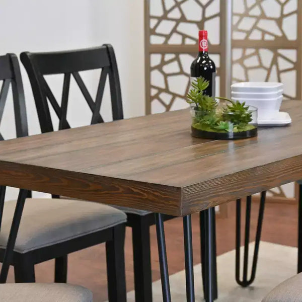Set da pranzo Arroyo, tavolo da pranzo Hairpin con 4 sedie a croce, nero intenso, 5 pezzi