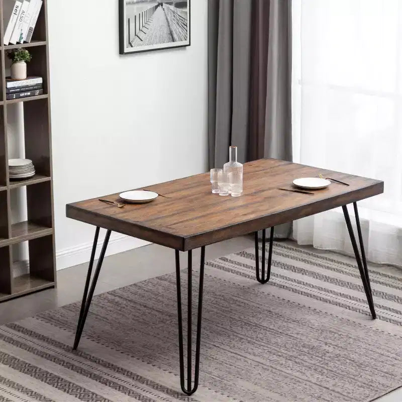 Set da pranzo Arroyo, tavolo da pranzo Hairpin con 4 sedie a croce, nero intenso, 5 pezzi