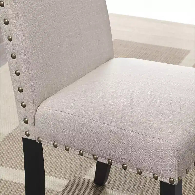 Biony Sgabelli in Tessuto Altezza Bancone con Rifiniture Borchiate, Marrone Chiaro, Set da 2