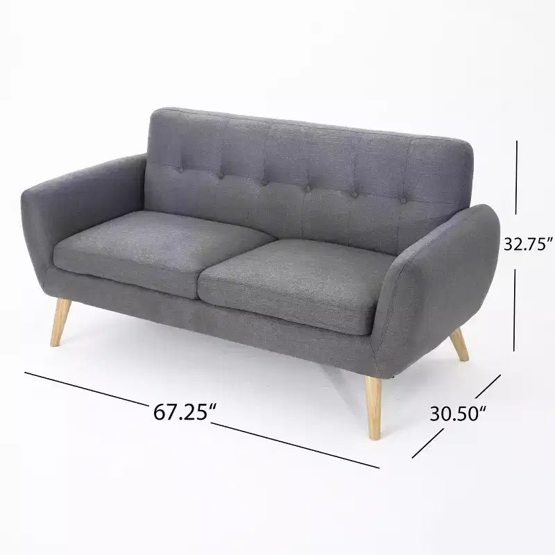 Divano GDFStudio Sheena Mid-Century Modern a 2 posti, imbottito e capitonné, 67,25 pollici